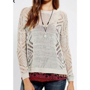 Staring at Stars Beige Tan Open Stitch Thin Round Neck Sweater Small